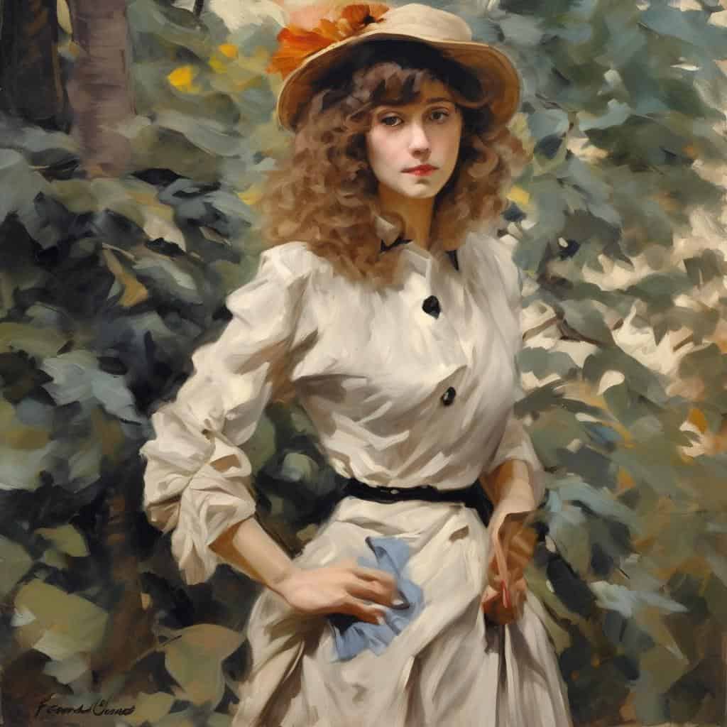 Ονειροκριτική και πραγματικότητα, γυναίκα με καπέλο και ρούχα εποχής, ρομαντικό και dreamy πορτρέτο, τέχνη και σύγχρονη οπτική.